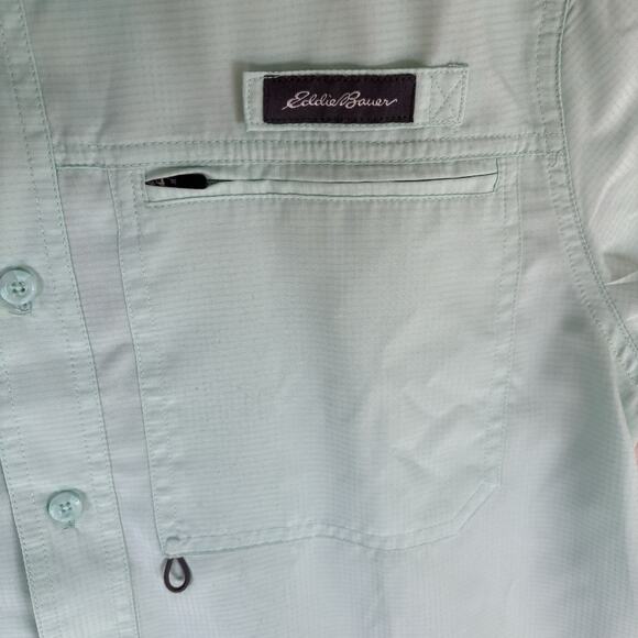 Eddie Bauer Tech Woven Shirt Mens Medium Teal Blue Short Sleeve Fishing Vented - Picture 9 of 16